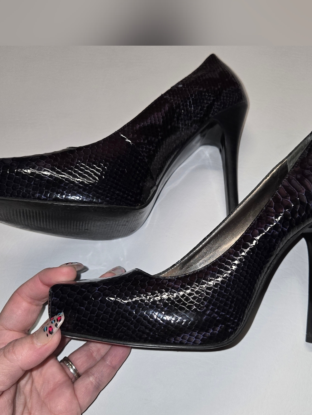 Gianni Bini Dark Blue Snake Print High Heels Square Toe Pumps Size 8M